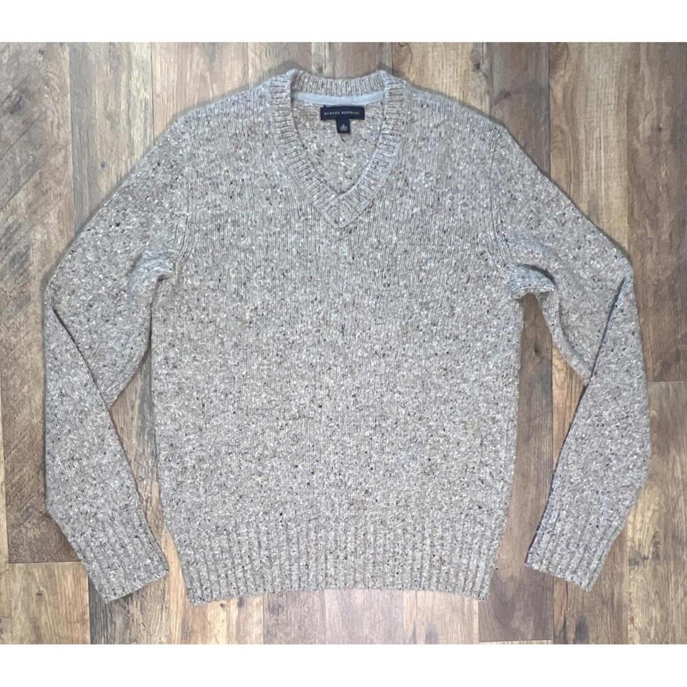 Banana Republic Lambswool blend Fisherman Knit Sweater Mens Small V-Neck - MINT.